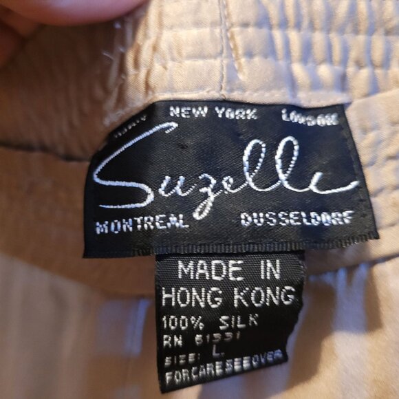 Vintage Suzelle Silk Outfit 3 Pcs Gold Tank Pants Crochet Tunic Metallic Large - Picture 12 of 13